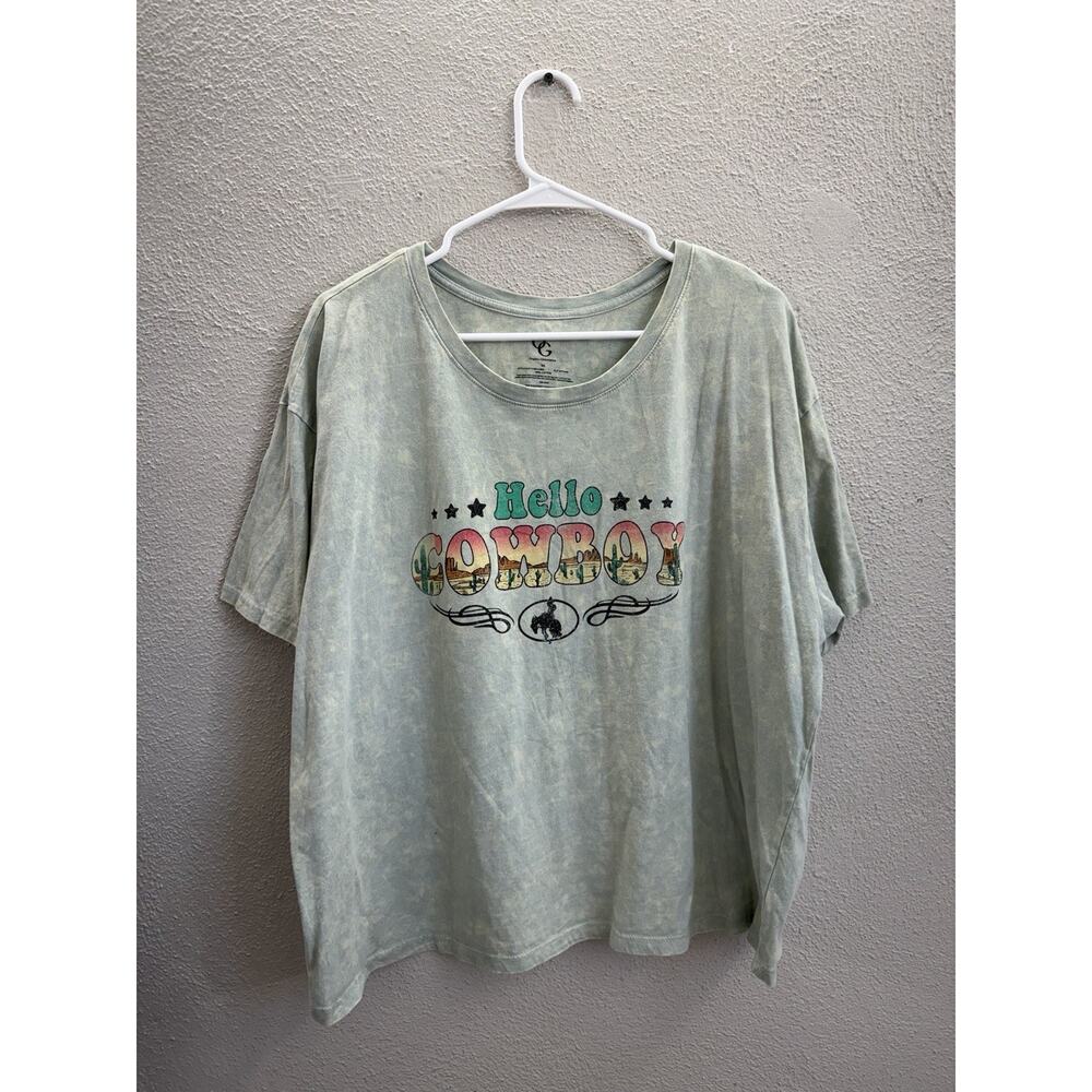 OG Organic Generation Womens Shirt Size 3X Blue Hello Cowboy Short Sleeve